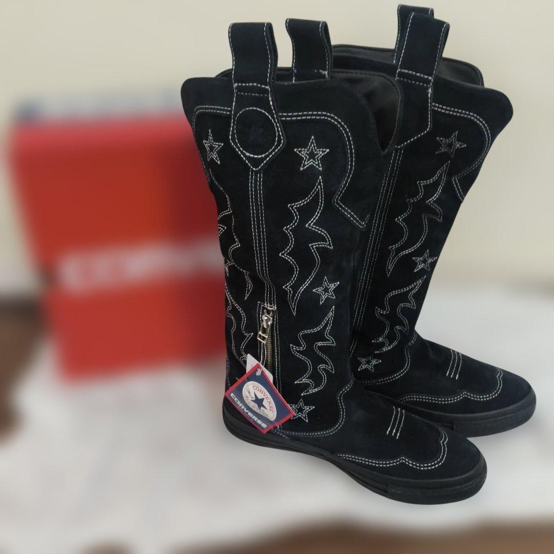 完売品コンバース ウエスタンブーツ ブラック ジップ スエード 刺繍　美品　箱有