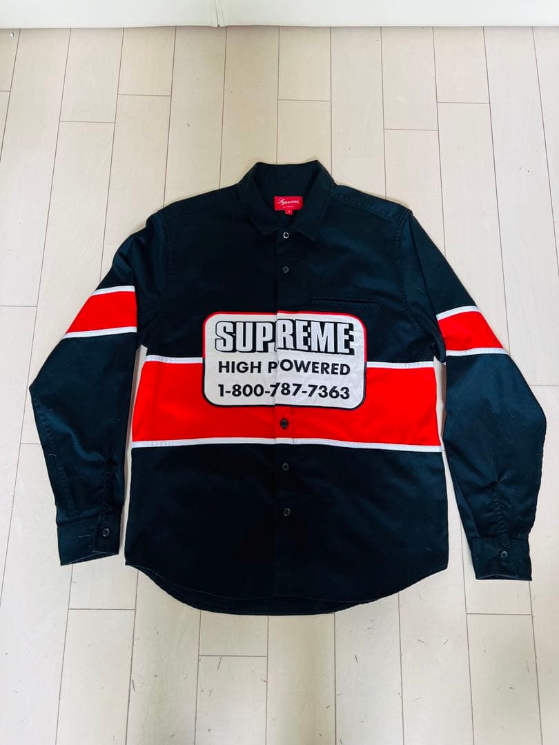 【美品】【入手困難モデル】Supreme 刺繍　ロゴ入り長袖シャツ S 黒/赤
