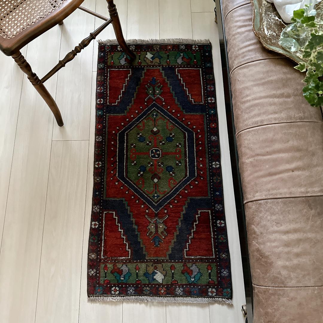 トルコ ヴィンテージラグ 984 スモール オレンジ ブラウン ネイビー ブルー