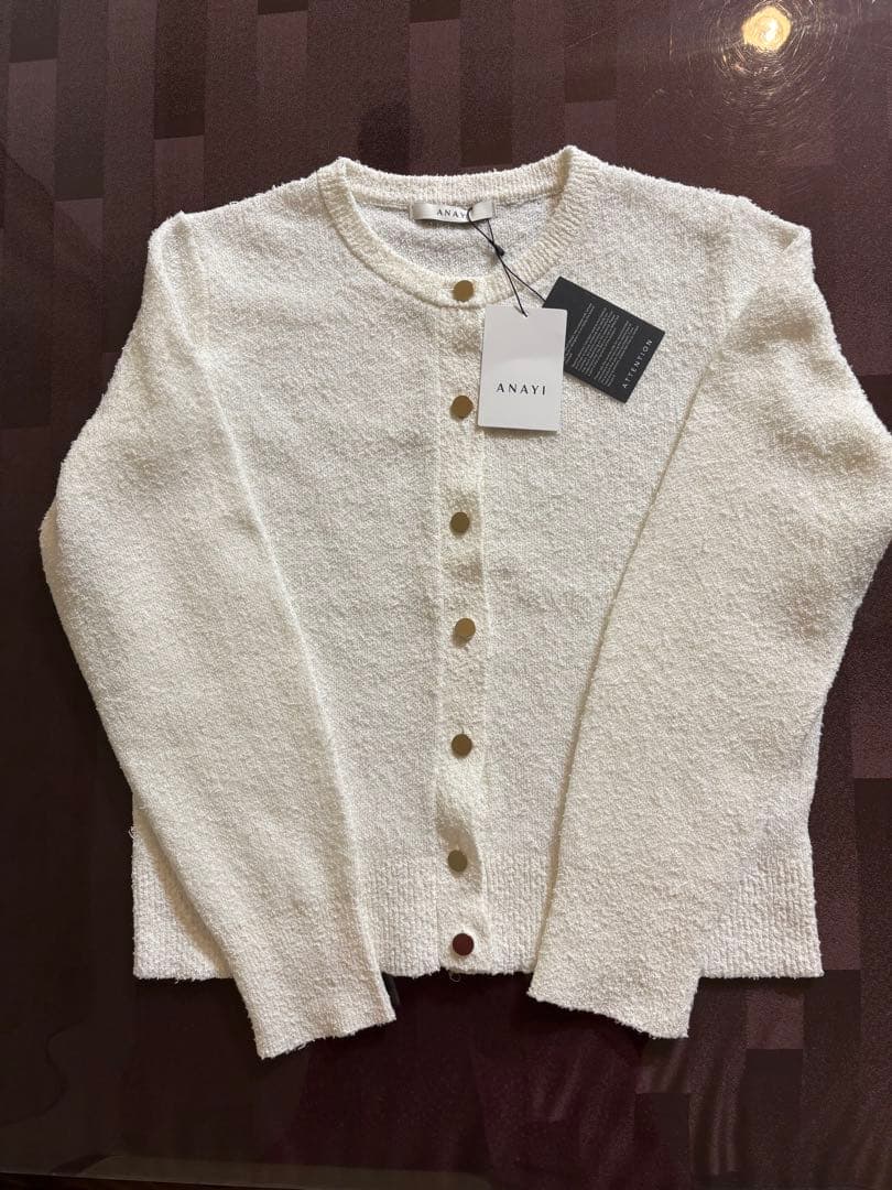 ANAYI 【新品】ネップスムースクルーネックカーディガン　ホワイト