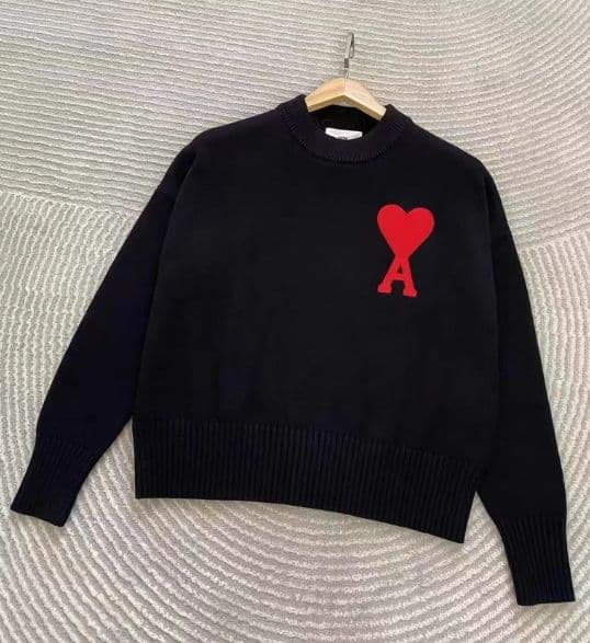 Ami Paris ブラック ニットセーター ハート刺繍 M