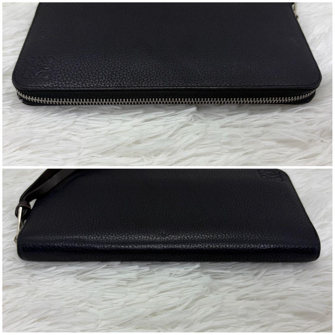 現行/美品✨️ロエベ 長財布 ラウンドファスナー アナグラム 黒 シボ革