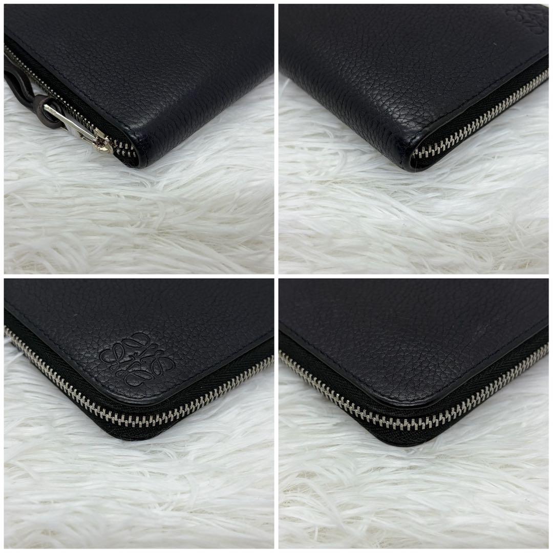 現行/美品✨️ロエベ 長財布 ラウンドファスナー アナグラム 黒 シボ革