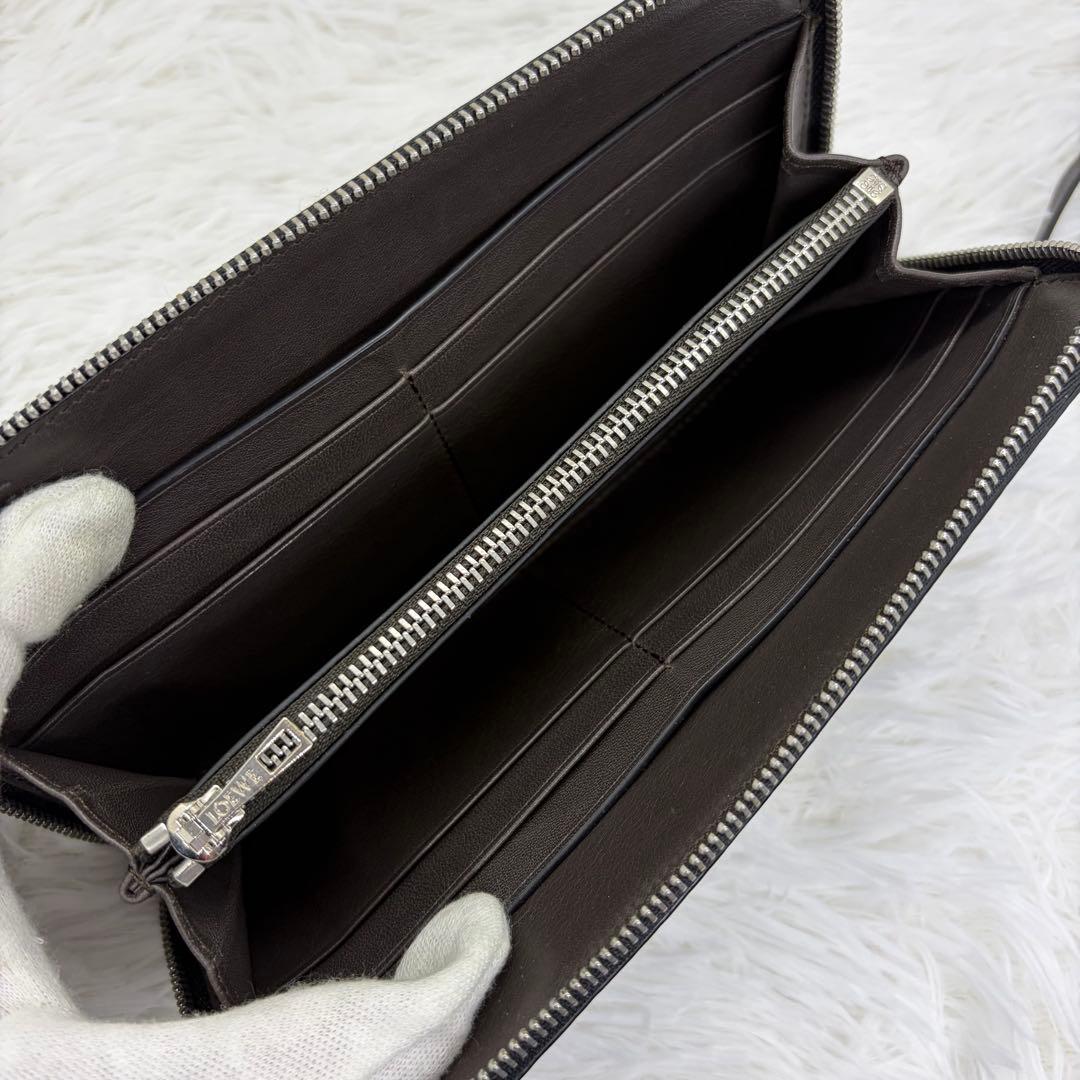 現行/美品✨️ロエベ 長財布 ラウンドファスナー アナグラム 黒 シボ革