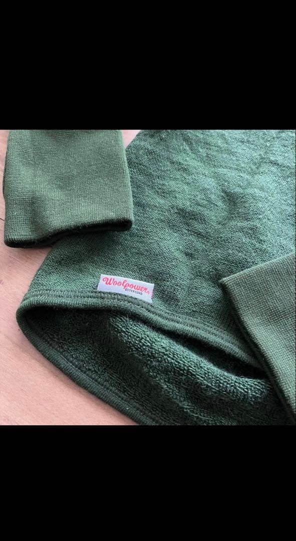 Woolpowerウールパワー ハーフジップニットセーター緑◆メンズS