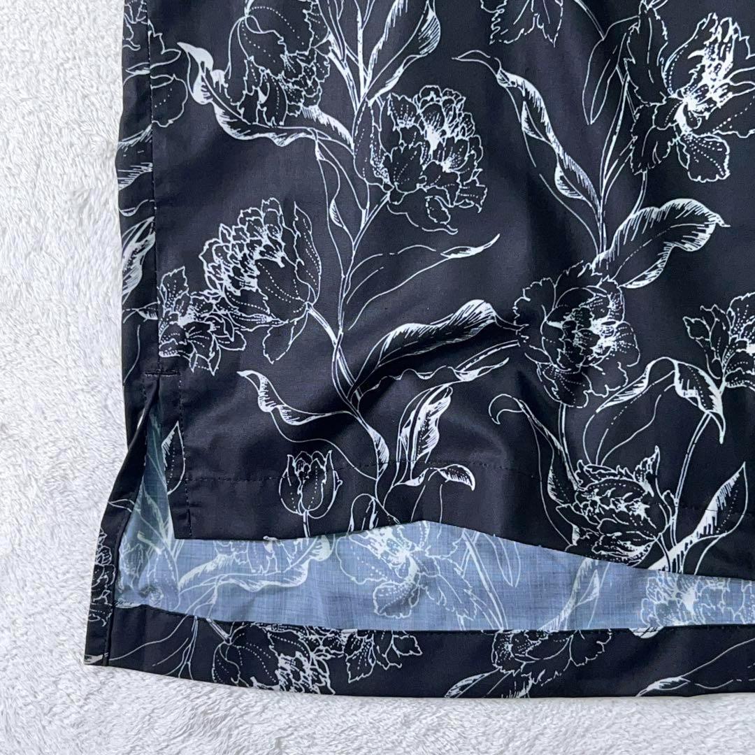 【JUHA (ユハ) 】極美品 極上サテン 開襟シャツ アロハ ブラック 総柄