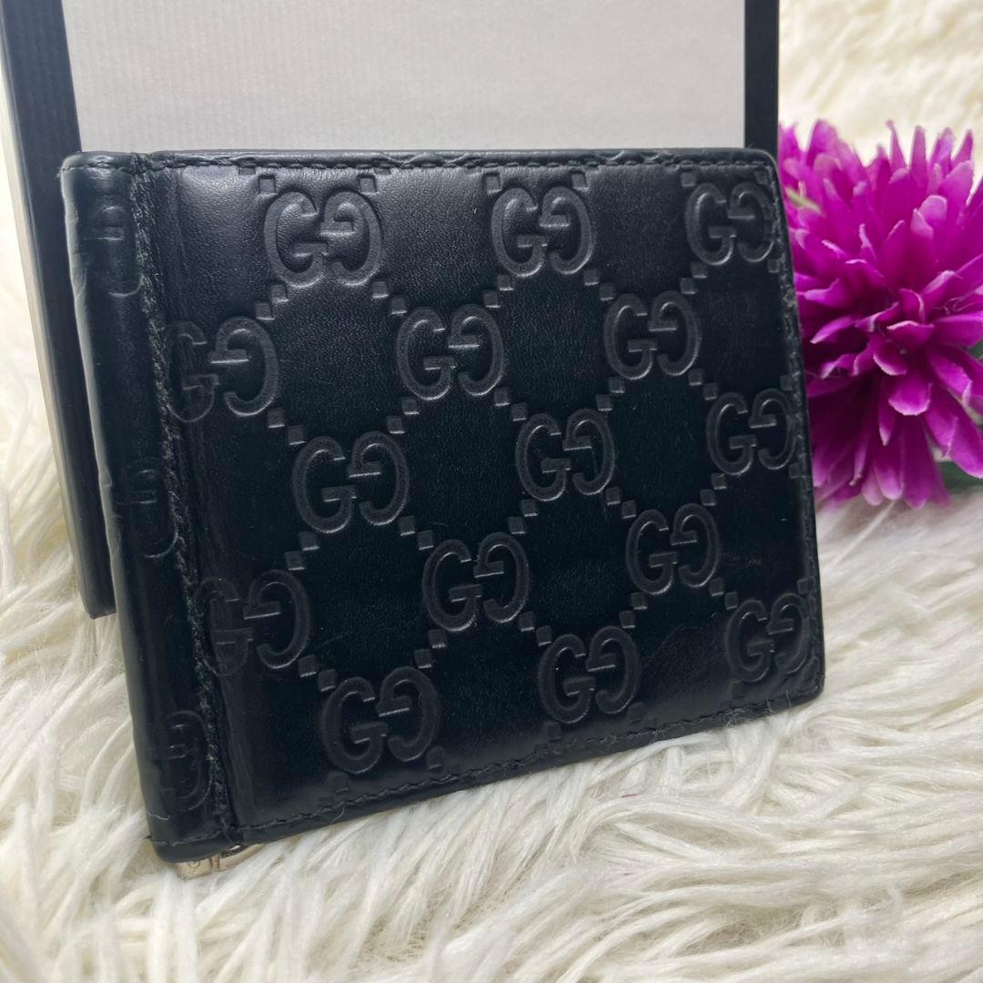 たかっしー様✨グッチ マネークリップ 札入れ 財布 シマレザー GG柄 ブラック