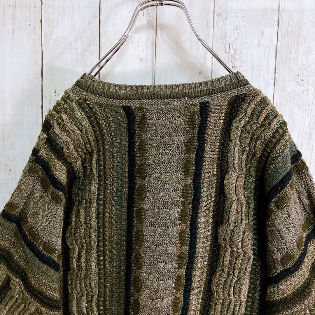 LAVANE USA製 アクリル 立体 総柄 3D デザインニット グリーン系