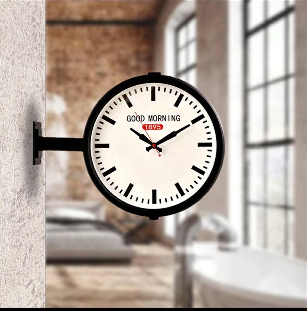 両面時計 掛け時計 ブルックリン インダストリアル 金属製 アイアン ブラック