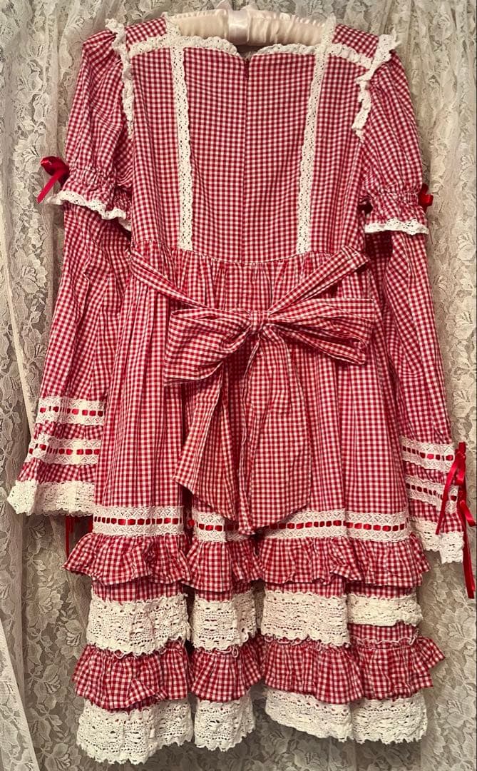 【BABY】ギンガムチェック巻バラドールワンピース　ヘッドドレス