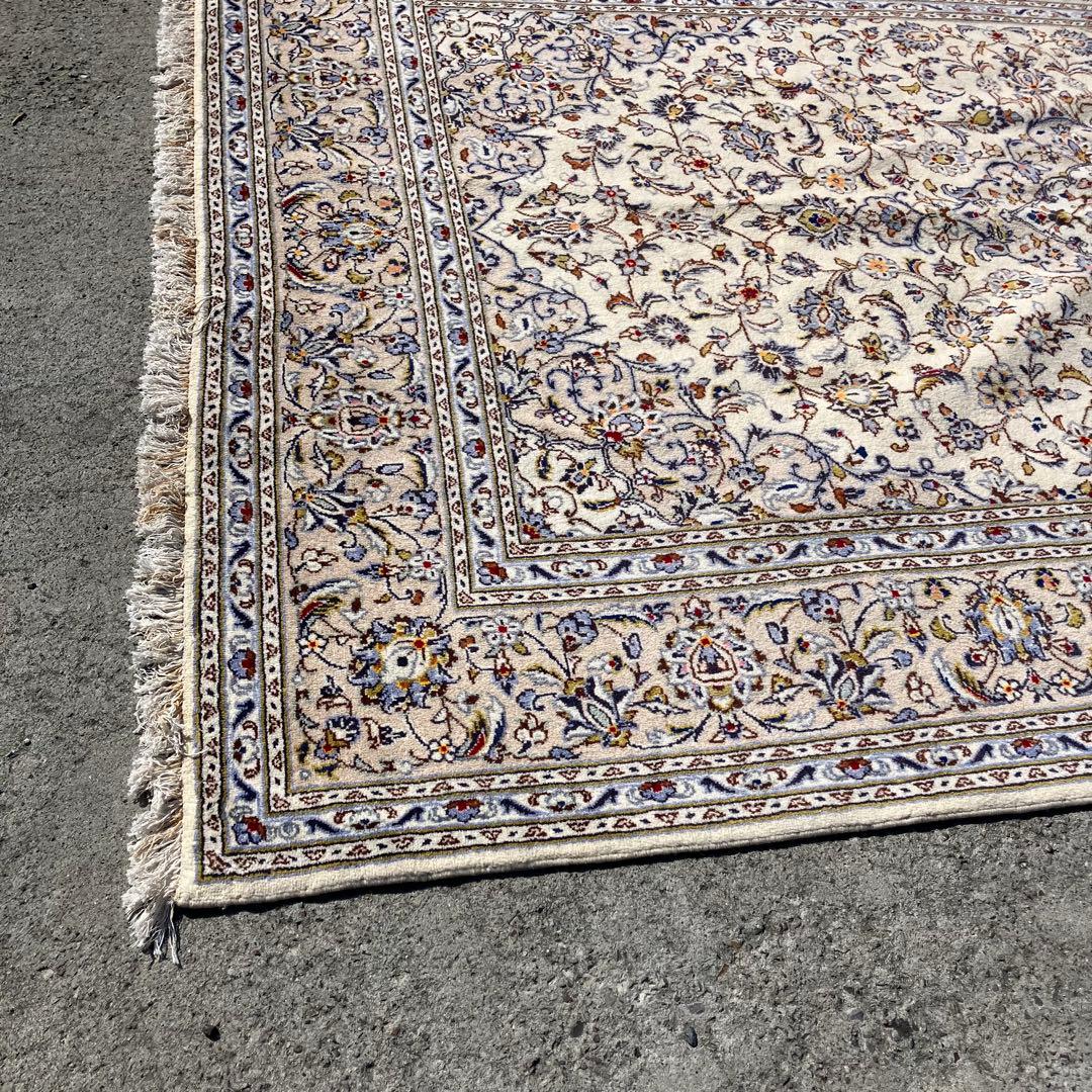 北欧レトロ kashanイラン製 花柄ウールカーペット ペルシャ絨毯 アラベスク