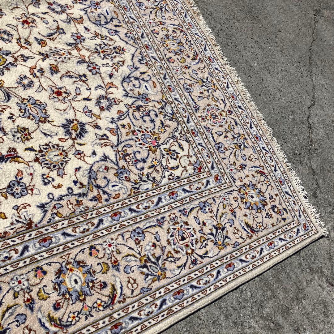 北欧レトロ kashanイラン製 花柄ウールカーペット ペルシャ絨毯 アラベスク