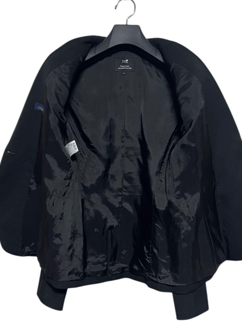 美品　23区　COLOMBO生地　ストライプパンツスーツセットアップ　ブラック