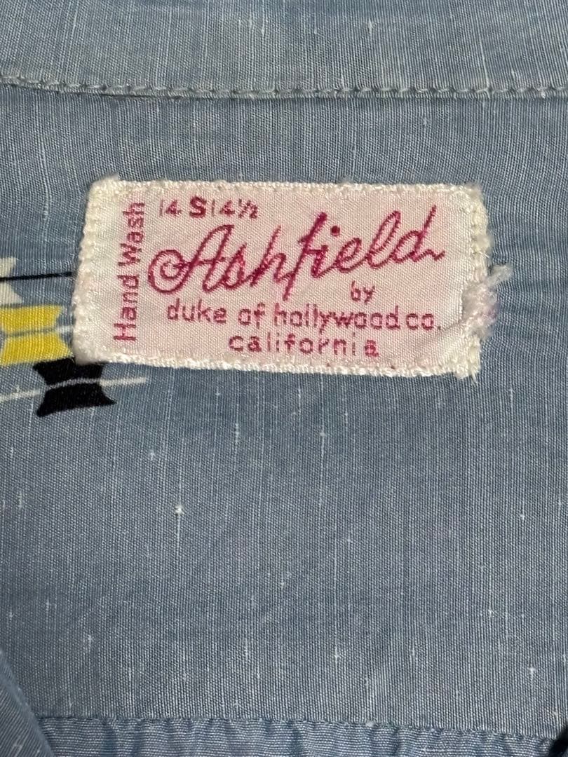 [60s] Ashfield レーヨンシャツ カスリ アトミック ハンドステッチ
