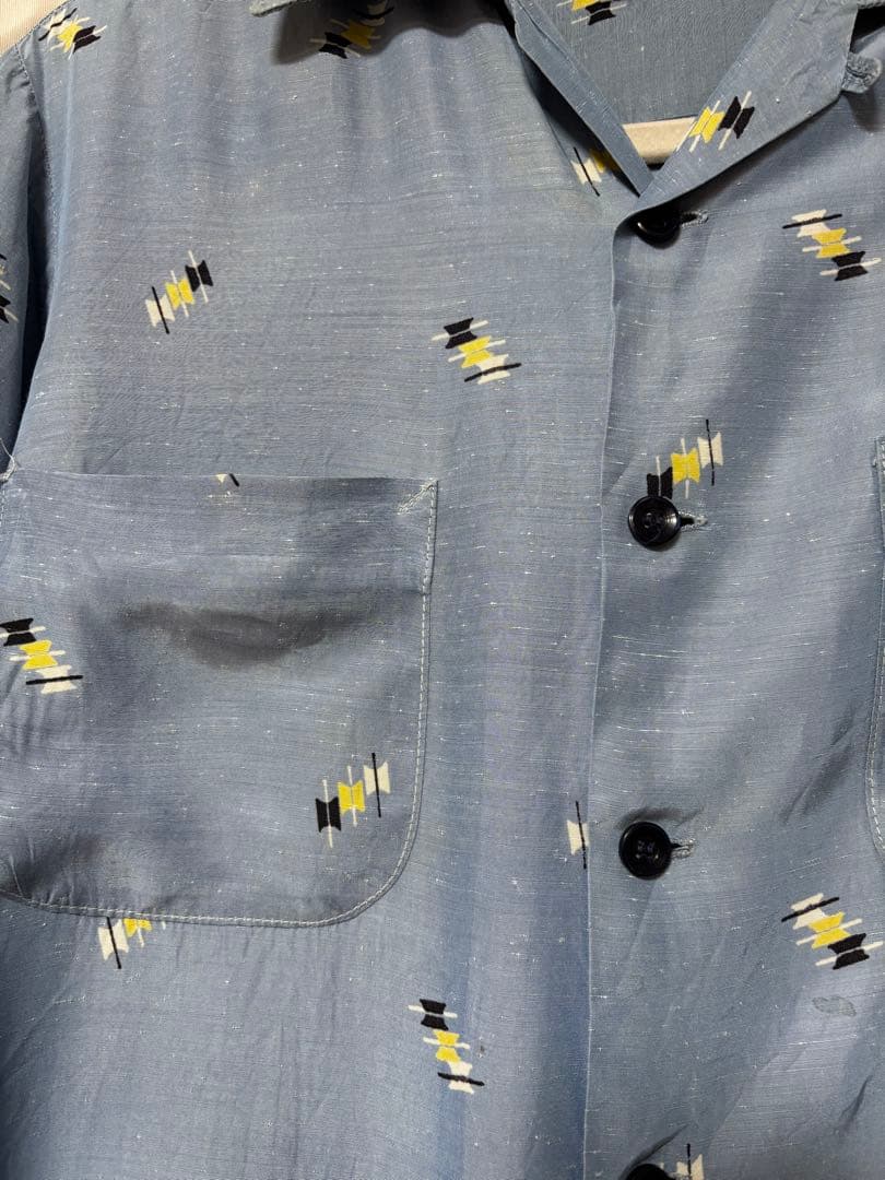 [60s] Ashfield レーヨンシャツ カスリ アトミック ハンドステッチ