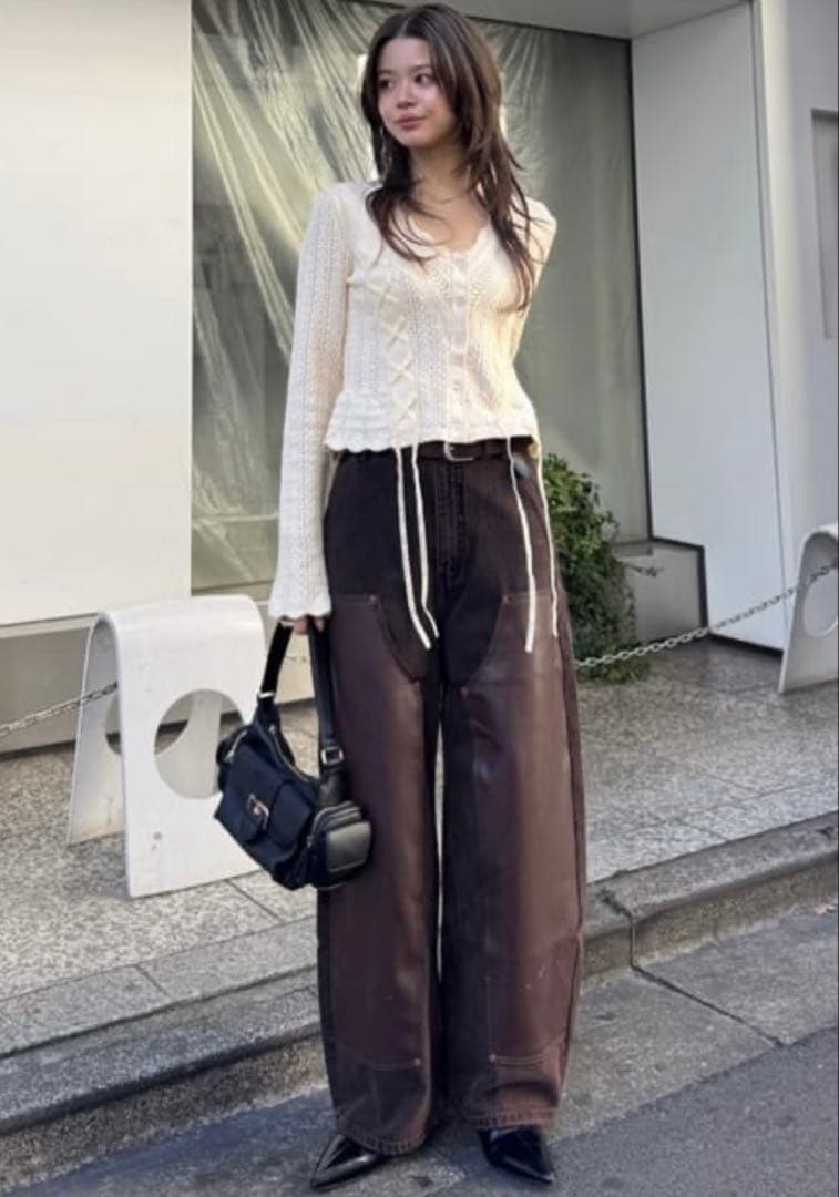 MOUSSY F/LEATHER DOUBLE KNEE パンツ　ブラウン