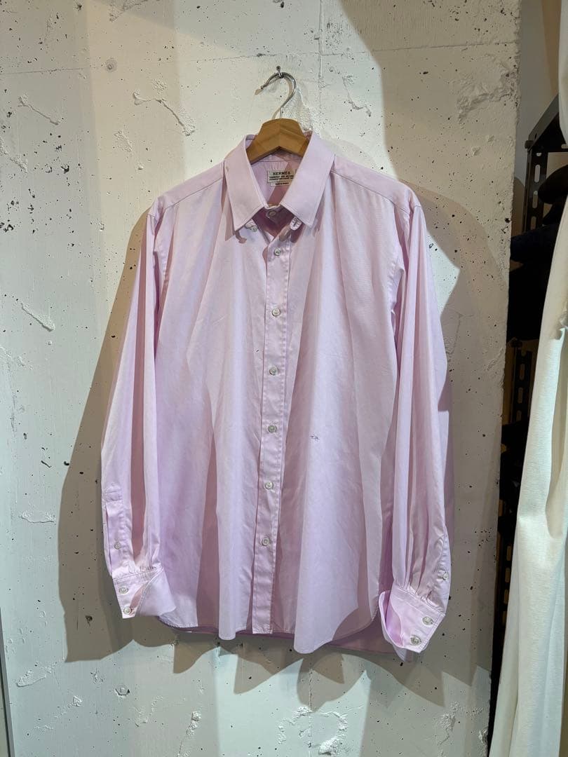 90s HERMES ピンク ドレスシャツ　ヴィンテージ　フランス製