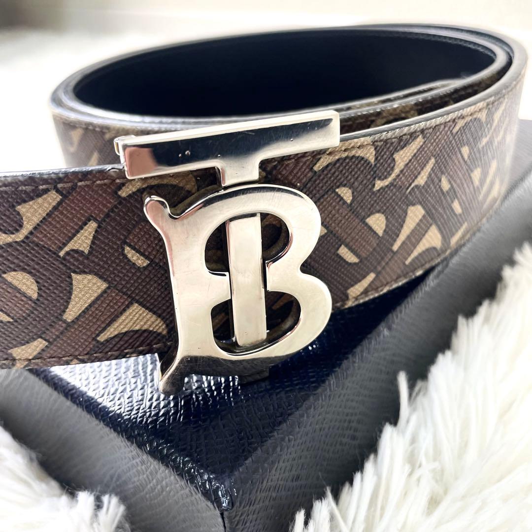 バーバリー　BURBERRY メンズ　ベルト　TBバックル　シルバー　総柄