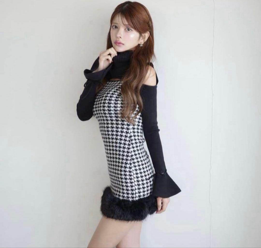 RANDY 2wayハウンドトゥースファーミニワンピース数回着用