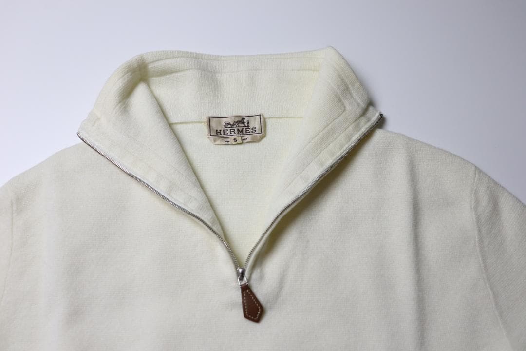 HERMES ホワイト ハーフジップ セーター エルメス S メンズ