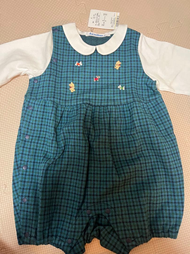 familiar チェック柄 襟付きロンパース 80