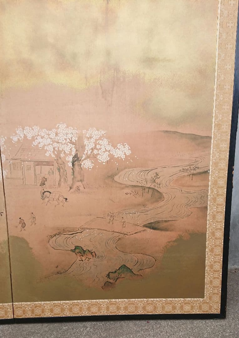 稀少 狩野常信筆 『芳野図屏風』 屏風 二枚折 フランクリン画廊 限定複製画