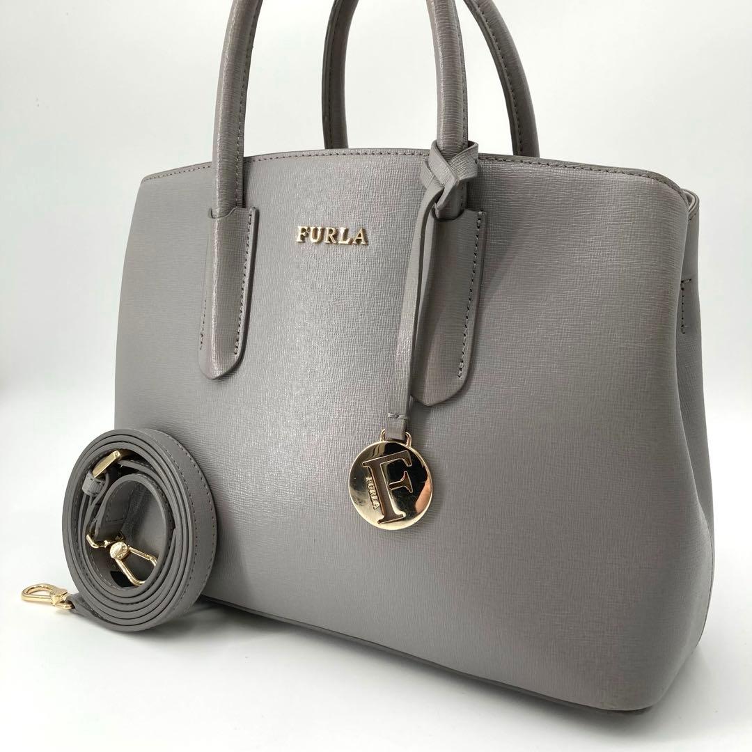 美品✨FURLA フルラ テッサ 2way ハンドバッグ レザー グレー