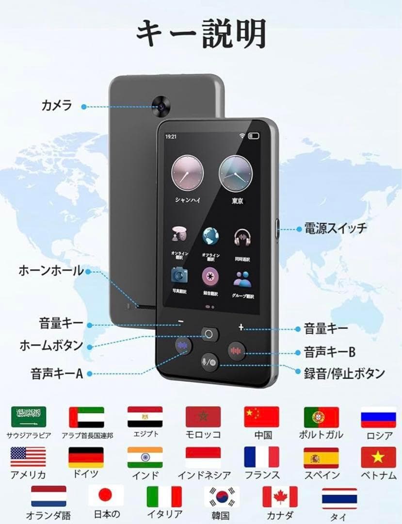 【ChatGPT搭載】翻訳機 AI 0.1秒通訳機 138種言語 オフライン対応
