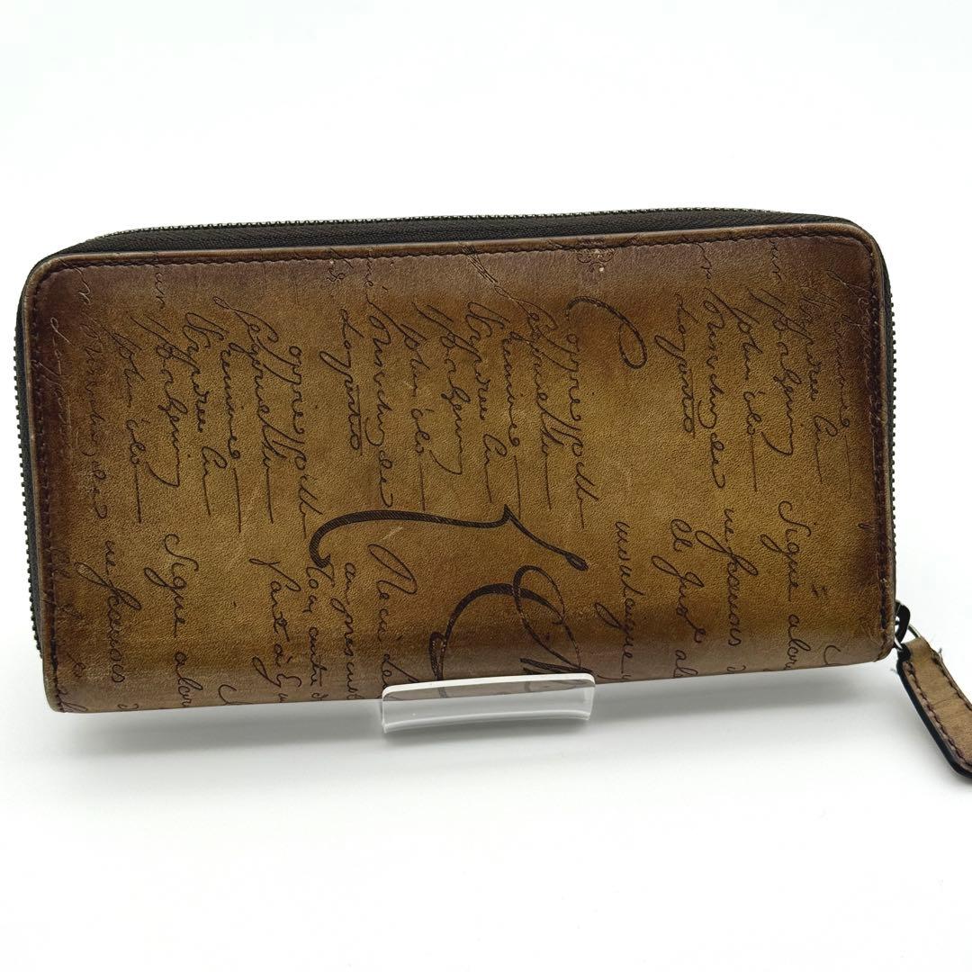 美品 Berluti カリグラフィー 長財布 ブラウン スタンプ ラウンドジップ