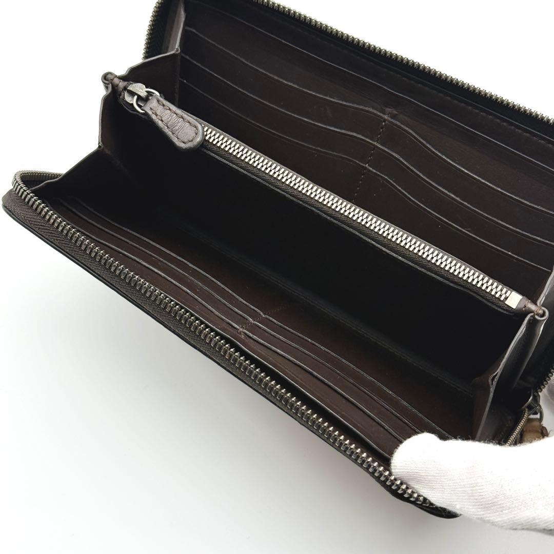 美品 Berluti カリグラフィー 長財布 ブラウン スタンプ ラウンドジップ