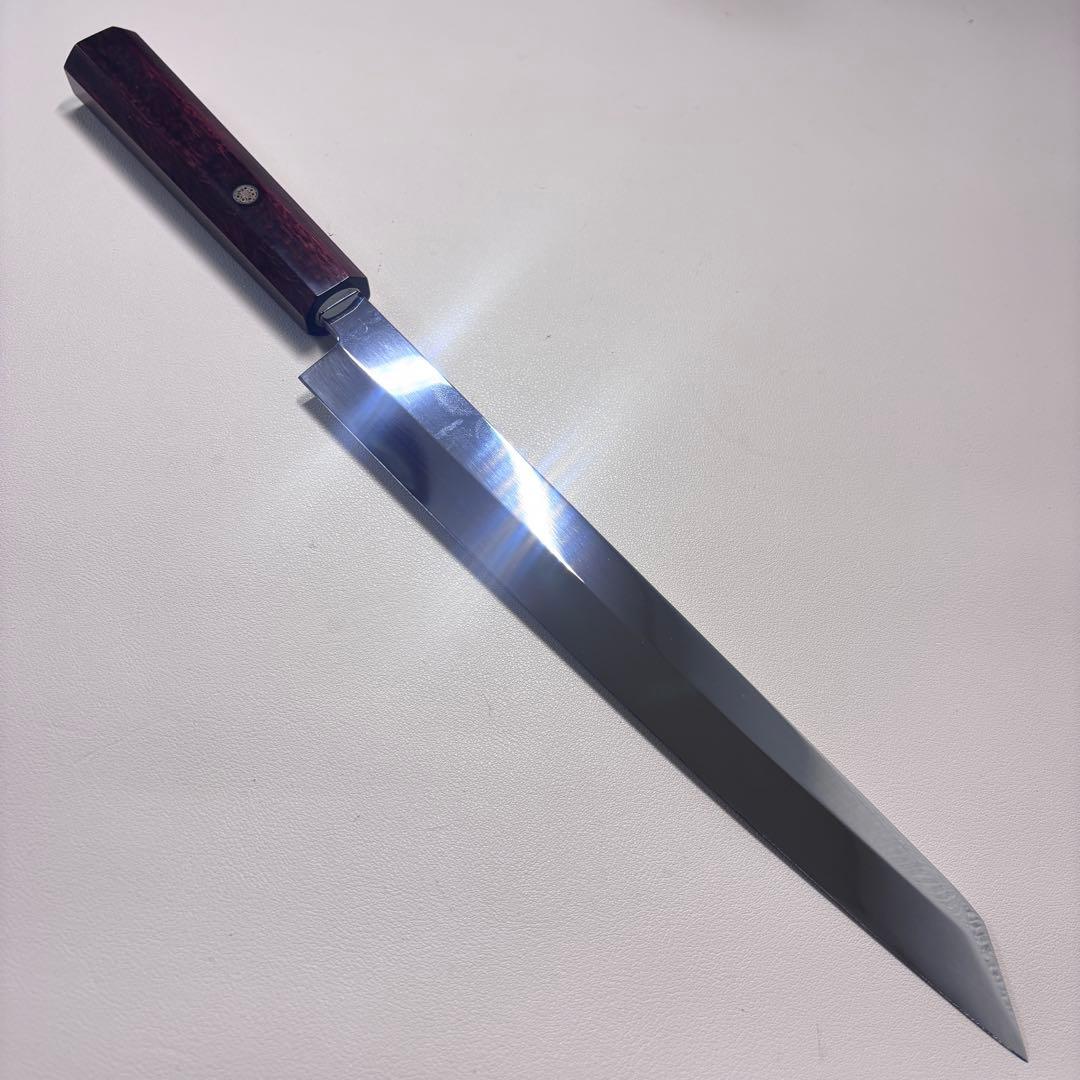 270mm 切付柳刃包丁 鏡面　紫檀八角柄 刺身包丁 「全鋼」'.