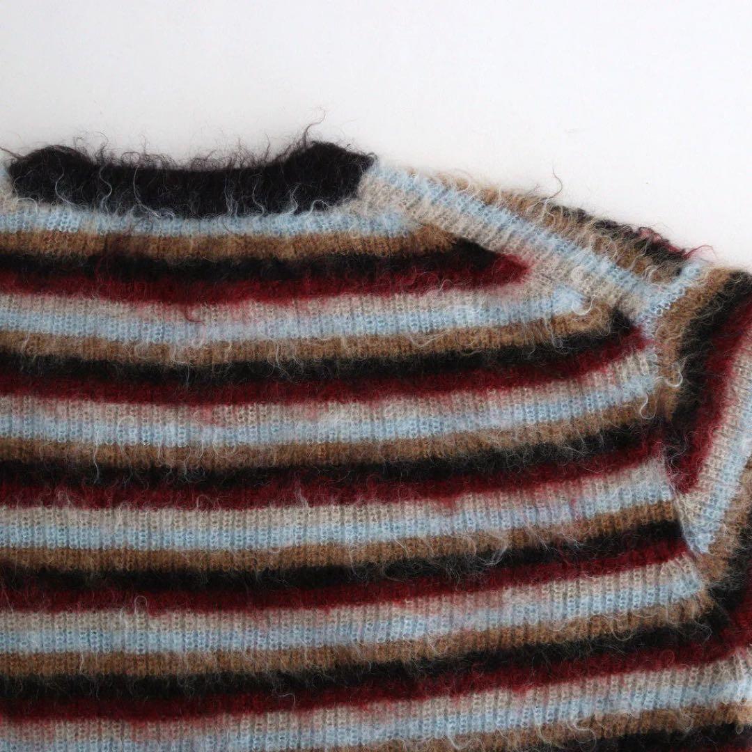 YOKE MOHAIR BORDER SWEATER BROWNxREDサイズ1