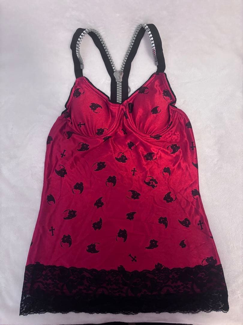 ♡tutuHA♡スカル柄 ビッグジップ キャミソール レッド