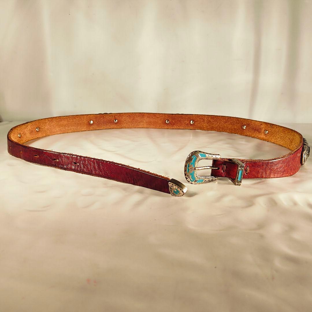 【ヴィンテージ】PUNTO VITA 高級碧ターコイズコンチョベルト　イタリア製