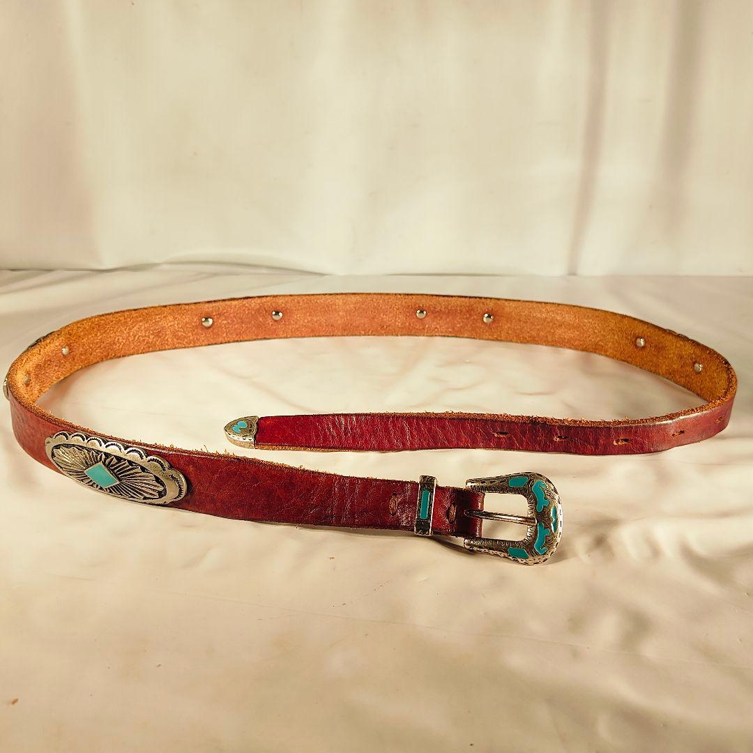 【ヴィンテージ】PUNTO VITA 高級碧ターコイズコンチョベルト　イタリア製