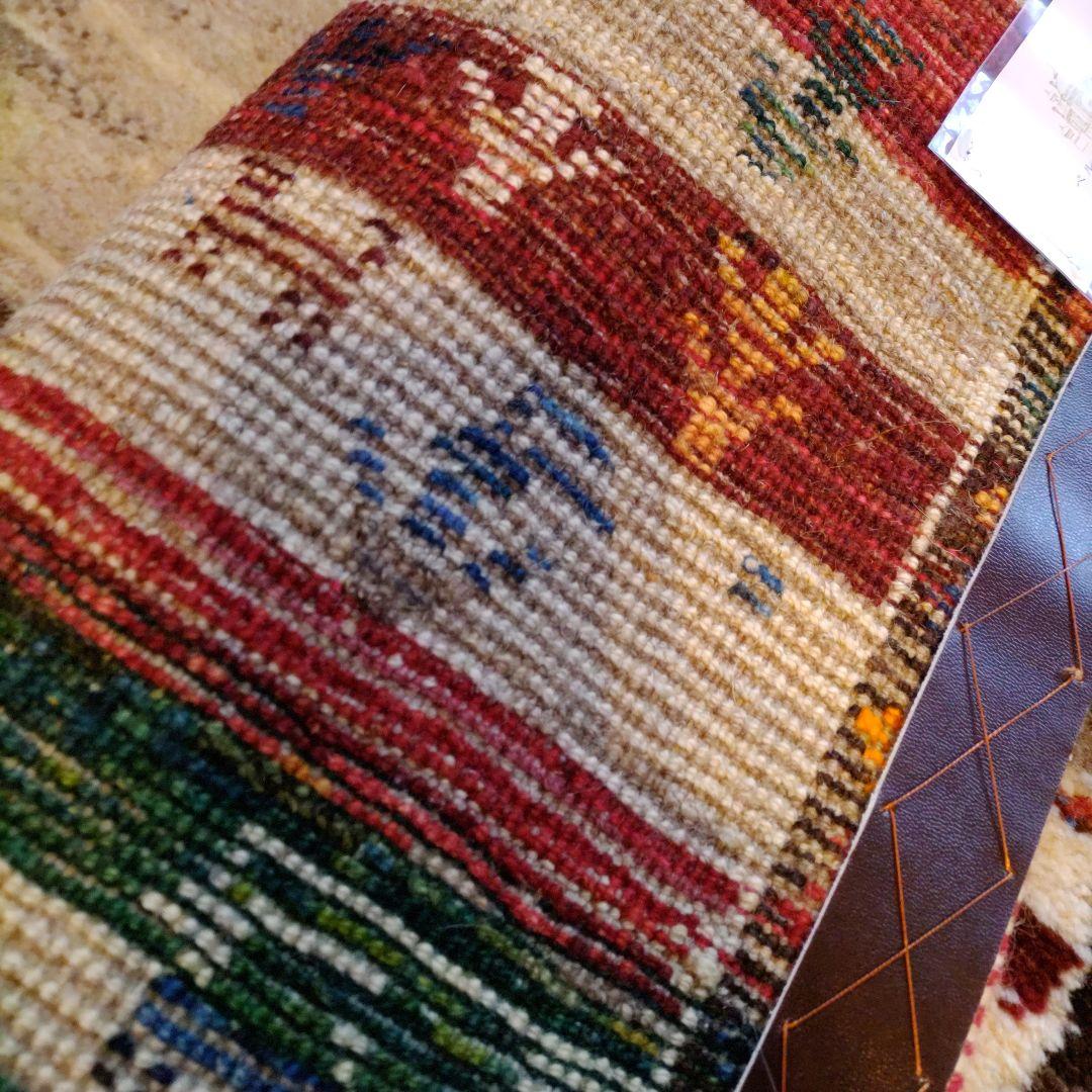 ギャッベ 148×64 イラン 幅広 廊下 草木染 玄関マット 手紬 手織り