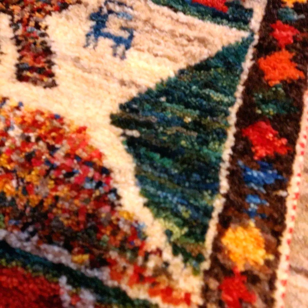 ギャッベ 148×64 イラン 幅広 廊下 草木染 玄関マット 手紬 手織り