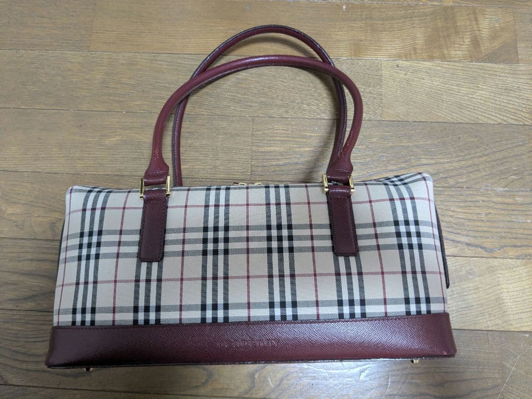 BURBERRY　バーバリー　チェック柄ベージュワインレッドバッグ