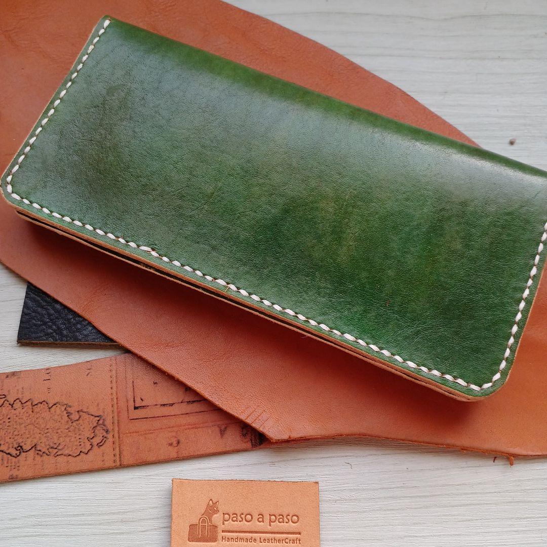トラッカーウォレット　ロング　ハンドメイド グラデーション　オリーブ～グリーン