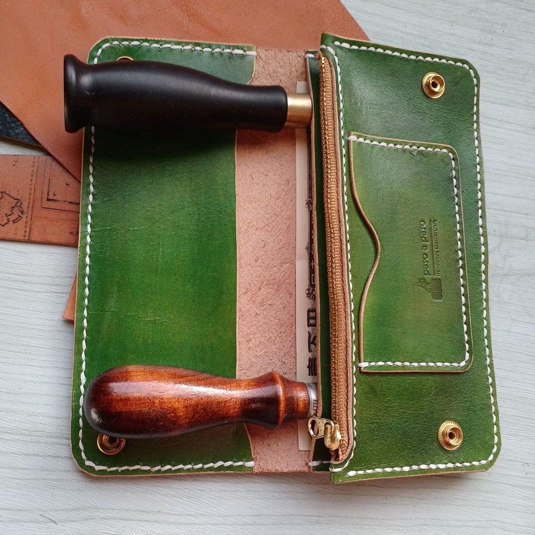 トラッカーウォレット　ロング　ハンドメイド グラデーション　オリーブ～グリーン