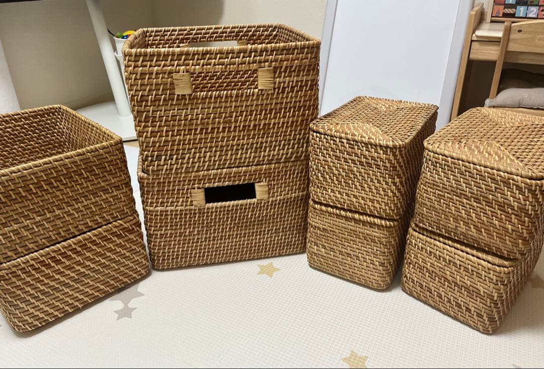 無印良品　重なるラタン　8点セット（うち4点蓋付）