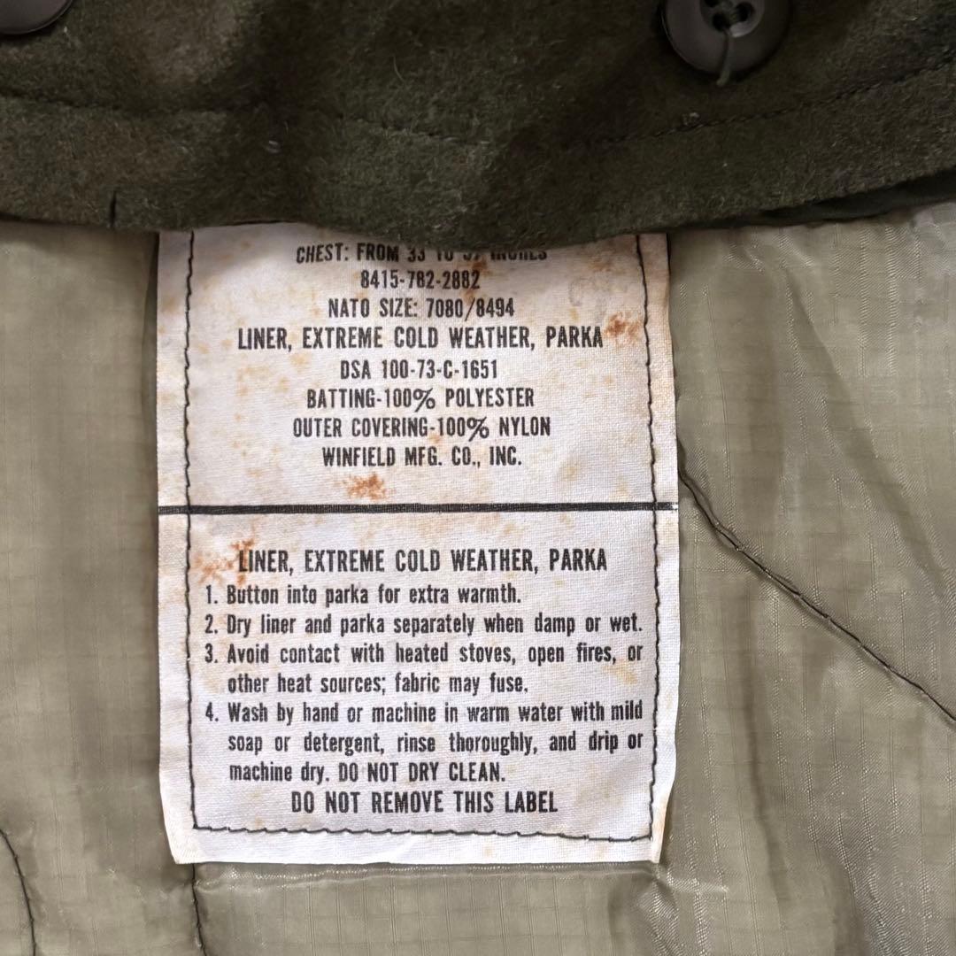 希少　Sサイズ　米軍実物　フルセット　70S M-65 フィッシュテールパーカー