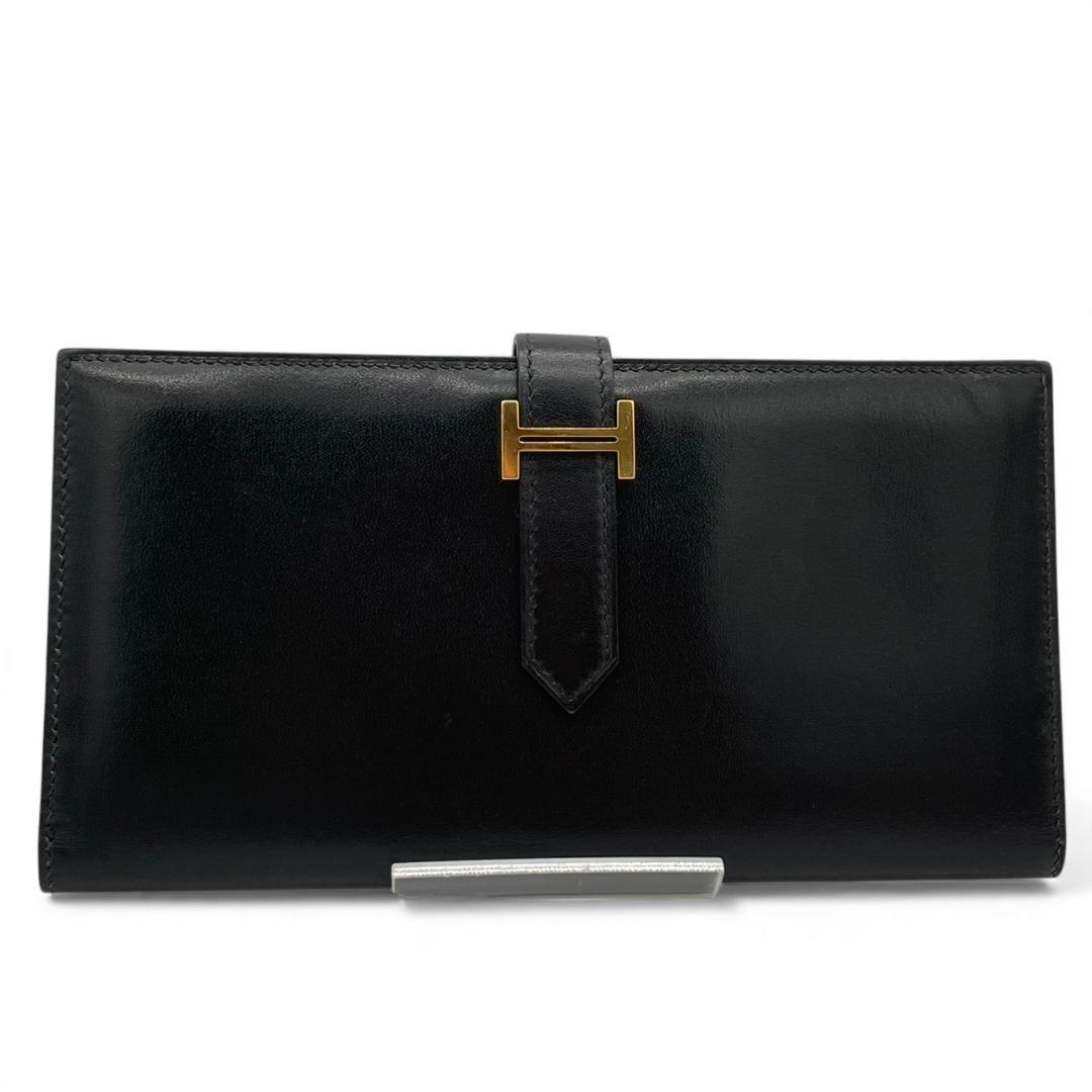 【新品同様】エルメス 二つ折り長財布 ベアンスフレ ボックスカーフ ブラック