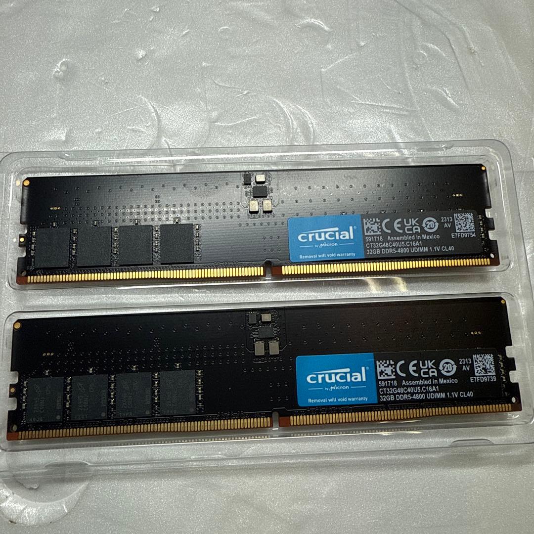 Crucial 32GB ×2枚 64GB DDR5 4800MHz メモリー
