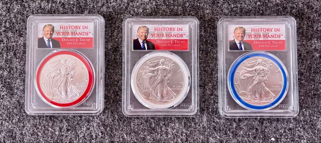 2017年 PCGS MS70 シルバーイーグル 3枚セット　星条旗3色リング