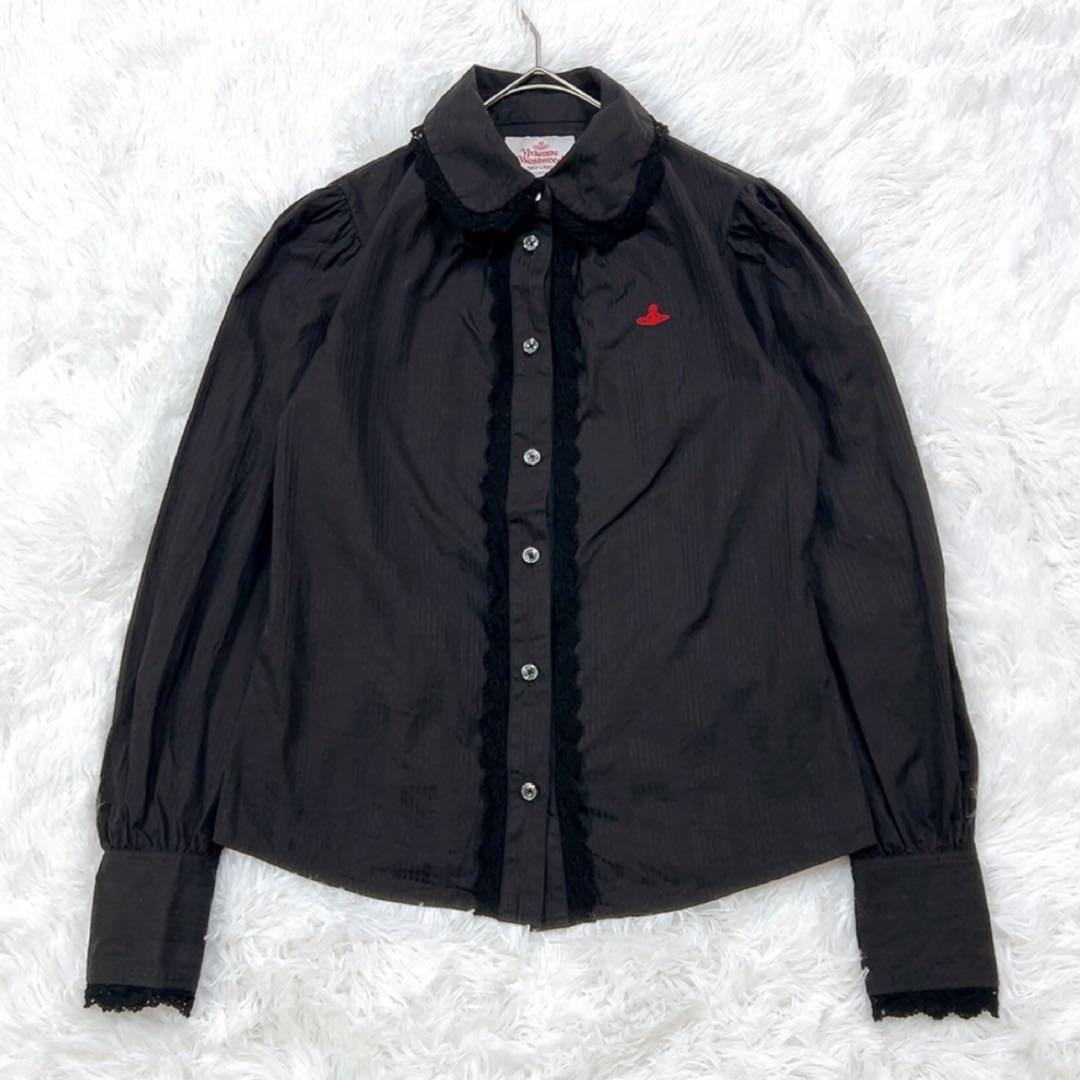 ヴィヴィアンウエストウッド ブラウス レース オーブ ロゴ刺繍 38 ブラック