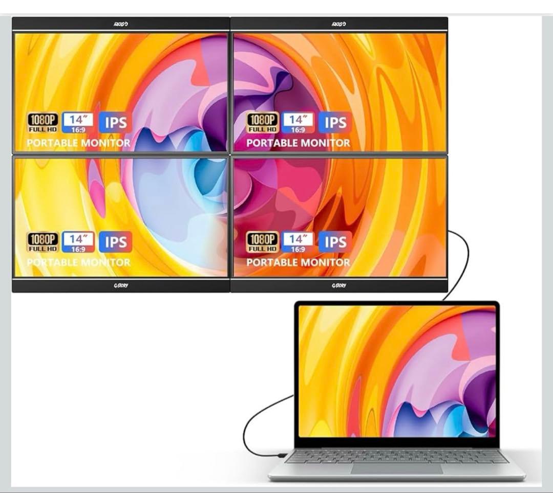 GSTORY クアッドモニター 14インチ フルHD 1080 4画面 拡張
