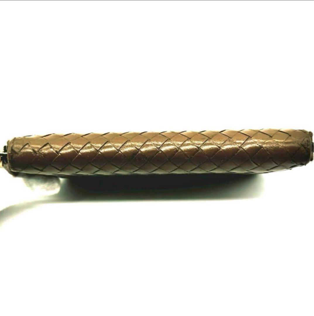 ボッテガヴェネタ 長財布 イントレチャート ラウンドファスナー ブラウン レザー