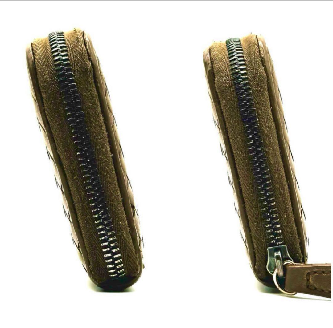 ボッテガヴェネタ 長財布 イントレチャート ラウンドファスナー ブラウン レザー