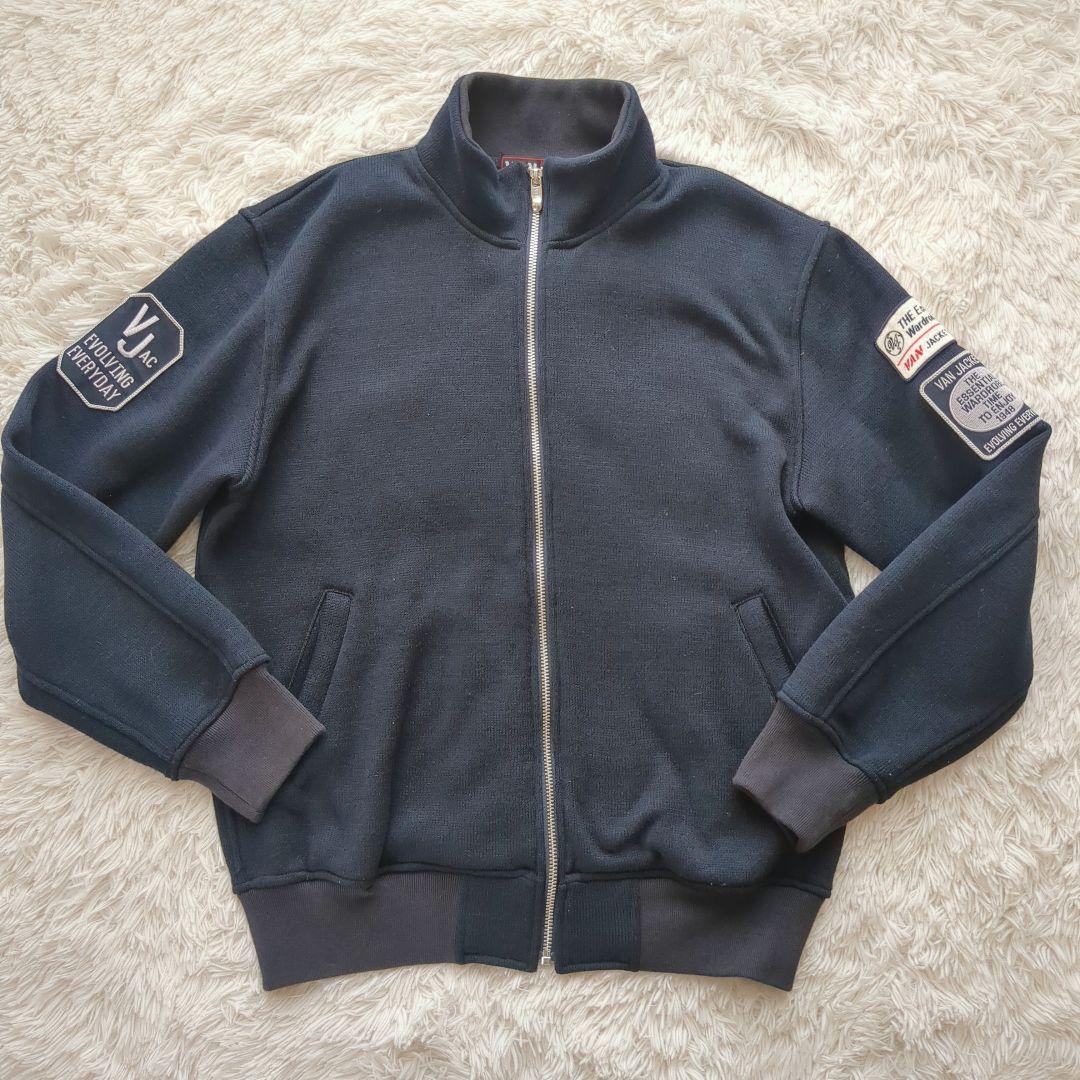 希少 VAN jac トラックジャケット ニット 背面アーチロゴ フルデコ L